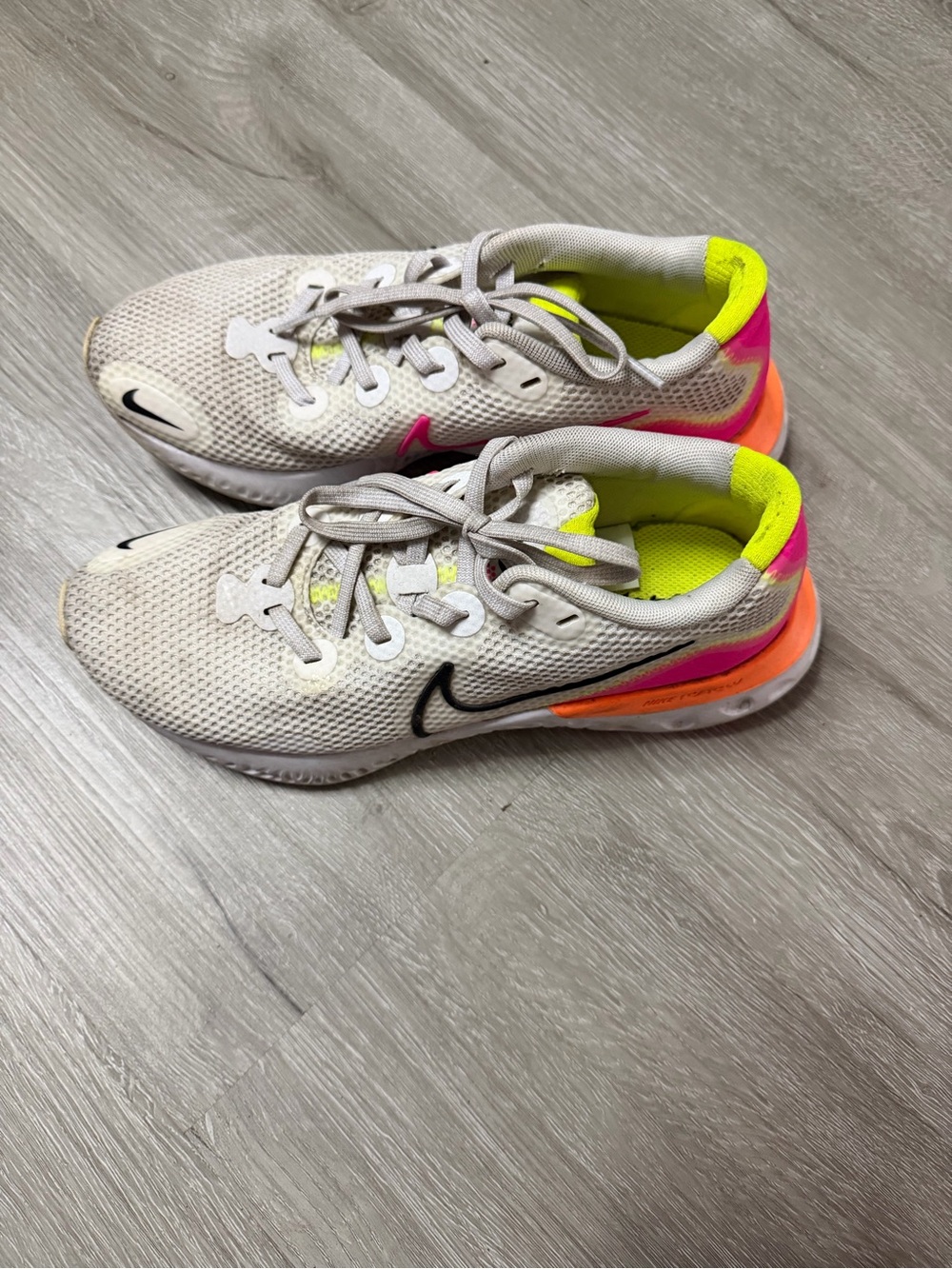 Nike Women’s Athletic Shoes - White with Neon Pink & Neon Yellow Accents